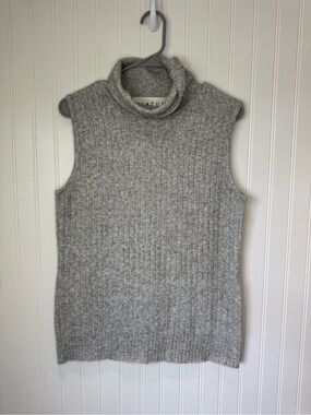 Hiatus Womens Grey Sleeveless Turtleneck Sweater Wool Blend Cotton Soft XL